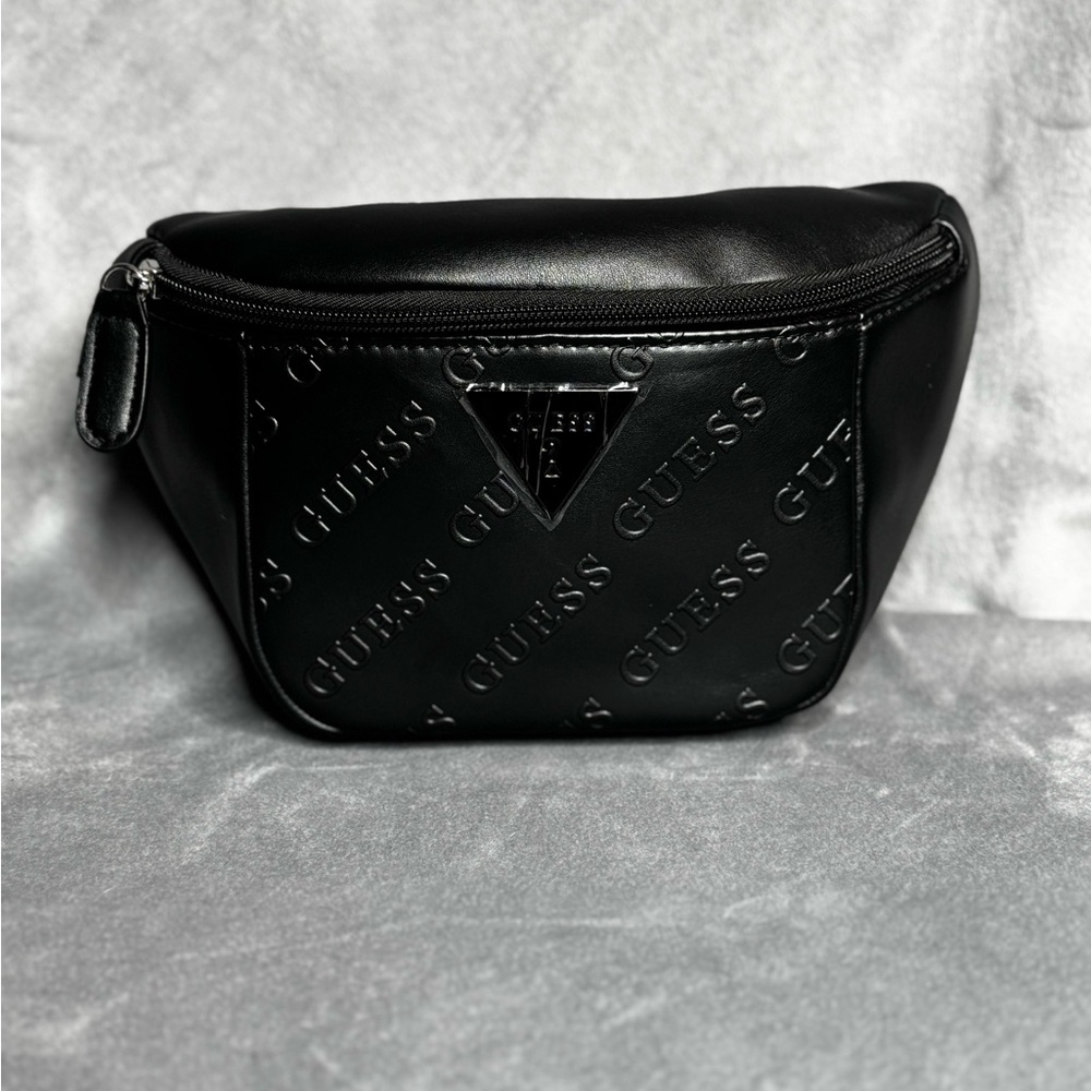 Guess Embossed Black Belt Bag